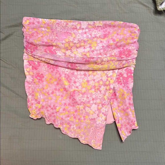 Tops - Floral Pink and Yellow Asymmetrical tube top